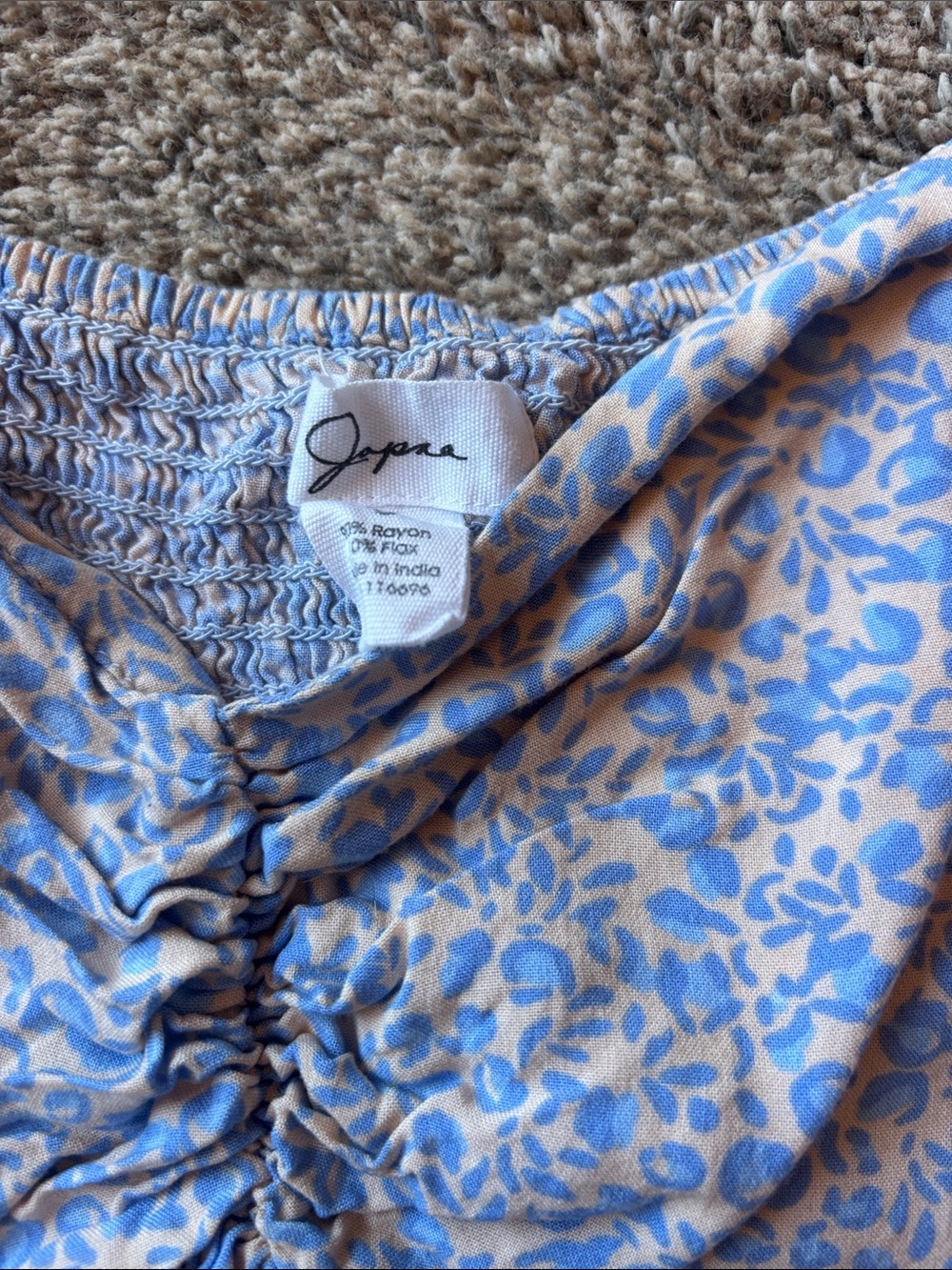 Blue Floral Ruffle Peplum Blouse with Ruched Front - Picture 2 of 5